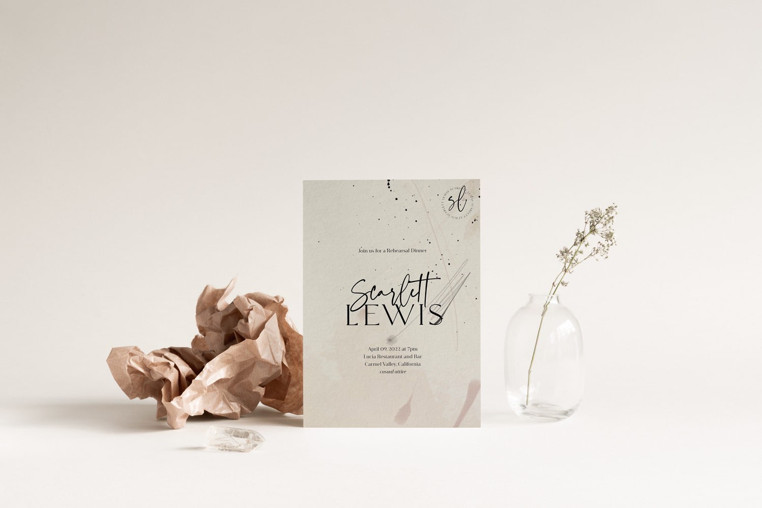 Wedding invitation examples from Bliss & Bone showing minimalist, floral, and modern styles in printed and digital formats